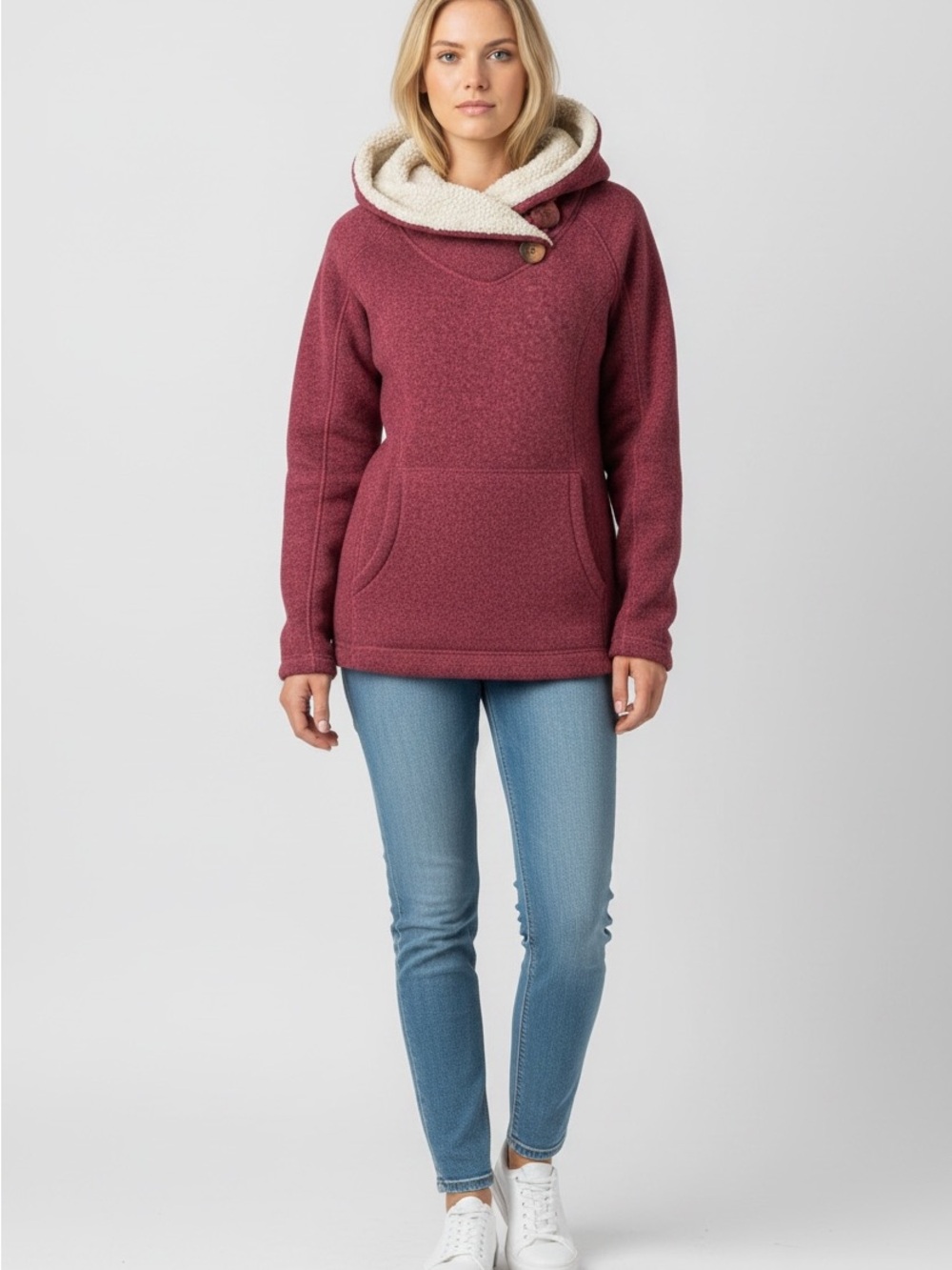 Koppen Berry Sherpa-Lined Hooded Pullover